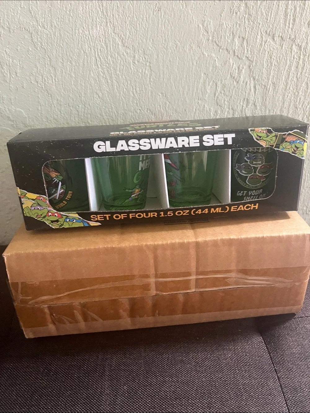 #2578**Green Glassware Shot Glass Set - Turtle Design - Unbranded